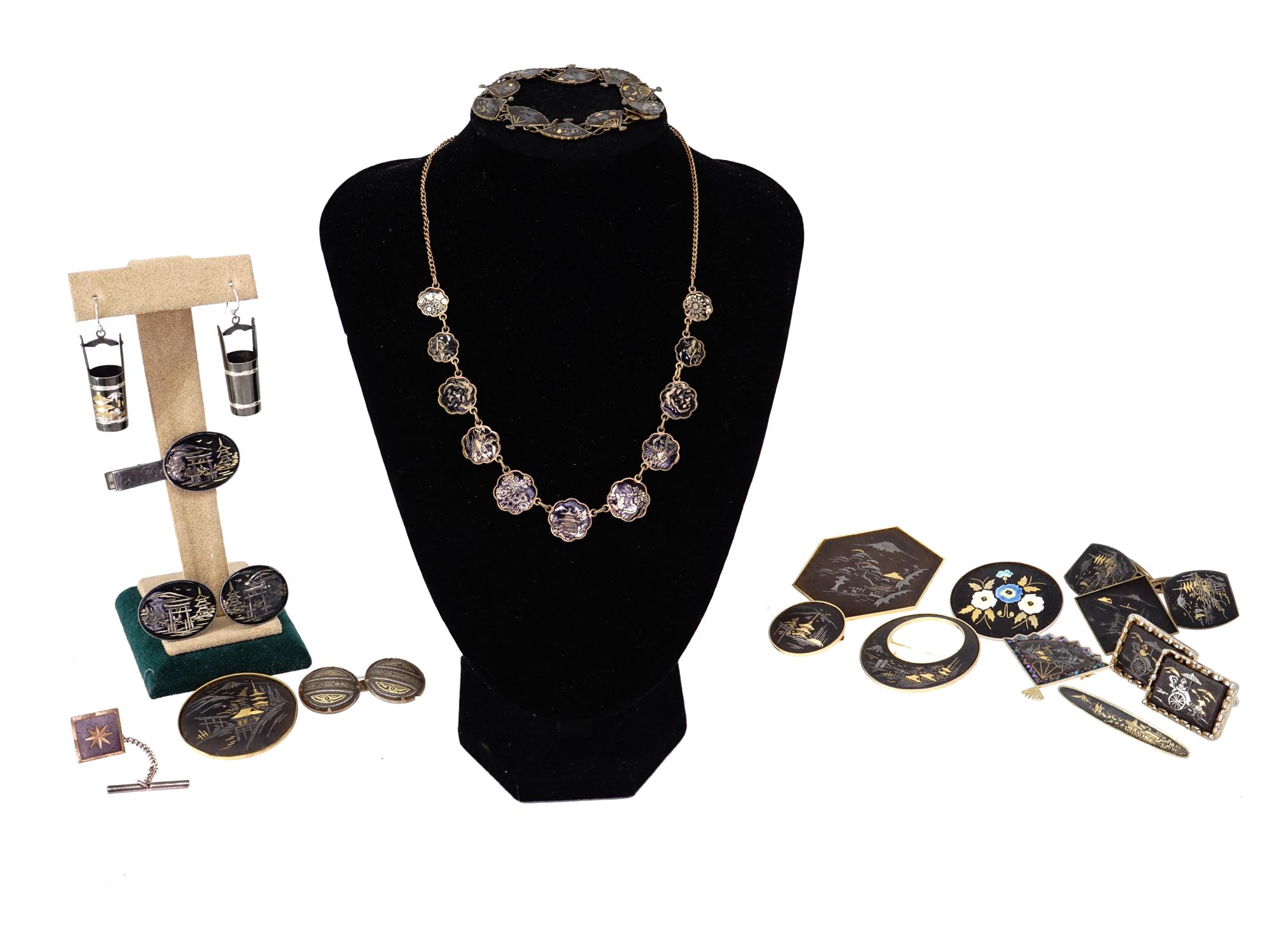 GROUP OF JAPANESE SHAKUDO AMITA DAMASCENE JEWELRY PIC-